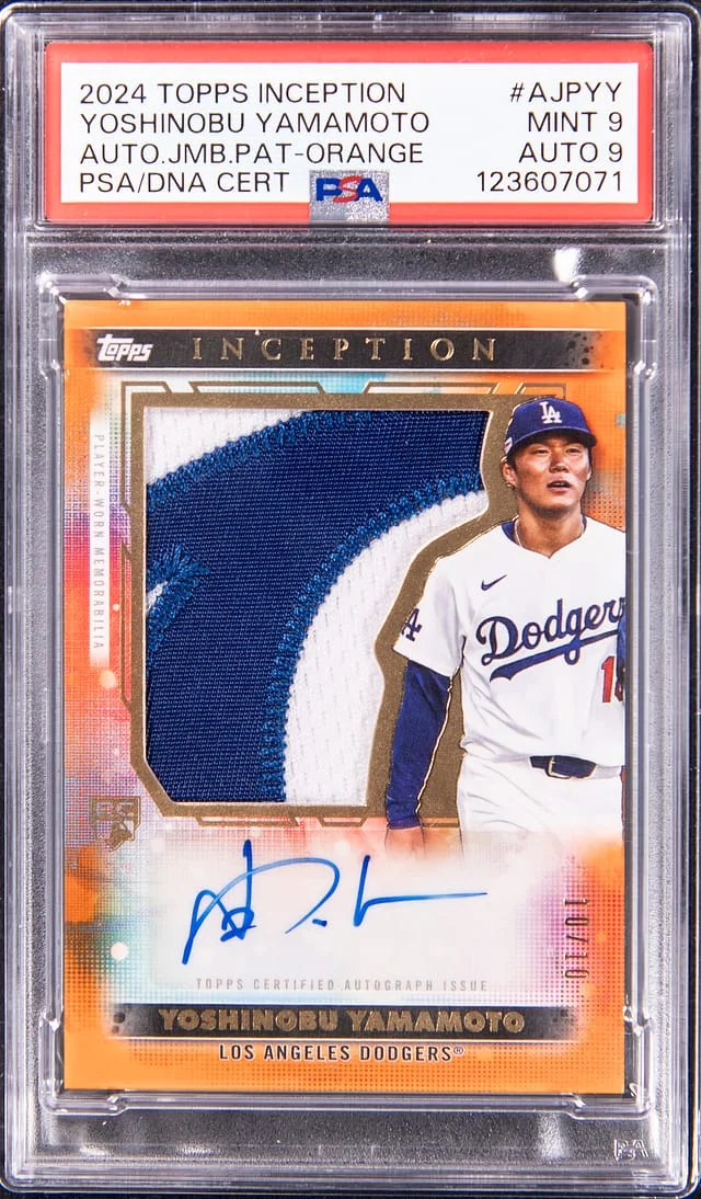 2024 Topps Yoshinobu Yamamoto Inception Autograph Jumbo Patch Orange #AJP-YY card image