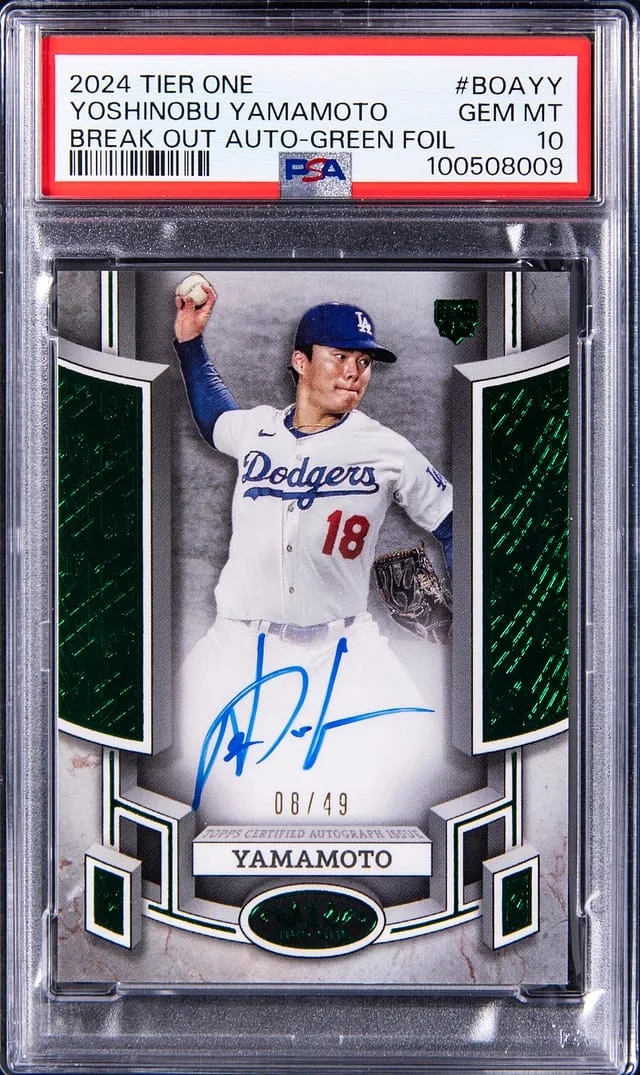 2024 Topps Yoshinobu Yamamoto Tier One Break Out Autograph Green Foil #BOA-YY card image