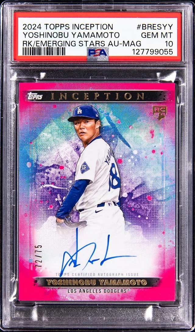 2024 Topps Yoshinobu Yamamoto Inception Emerging Stars Autograph Magenta #BRESYY card image