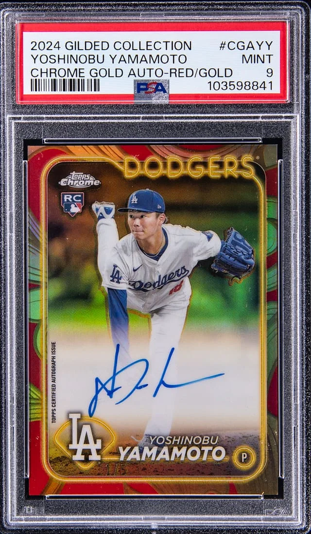 2024 Topps Yoshinobu Yamamoto Gilded Collection Chrome Gold Autograph Red/Gold Refractor #CGA-YY card image