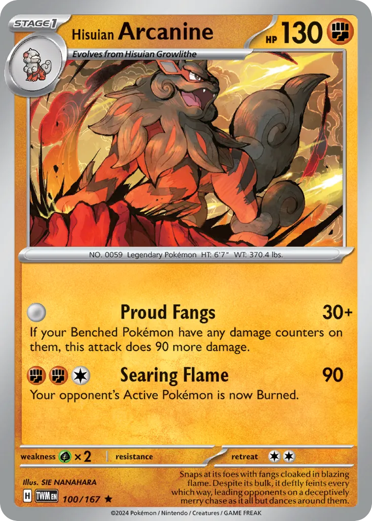2024 Twilight Masquerade Hisuian Arcanine Rare #100/167 Rare card image