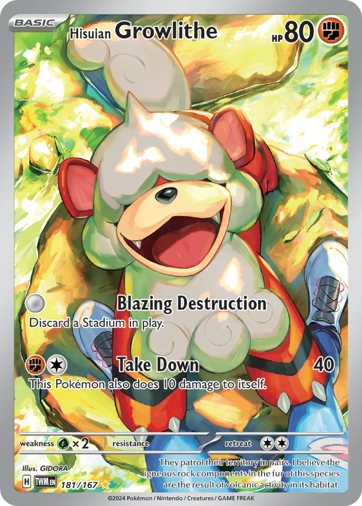 2024 Twilight Masquerade Hisuian Growlithe #181/167 Illustration Rare card image