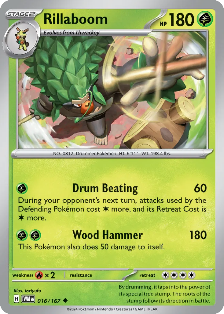 2024 Twilight Masquerade Rillaboom Uncommon #016/167 Uncommon card image