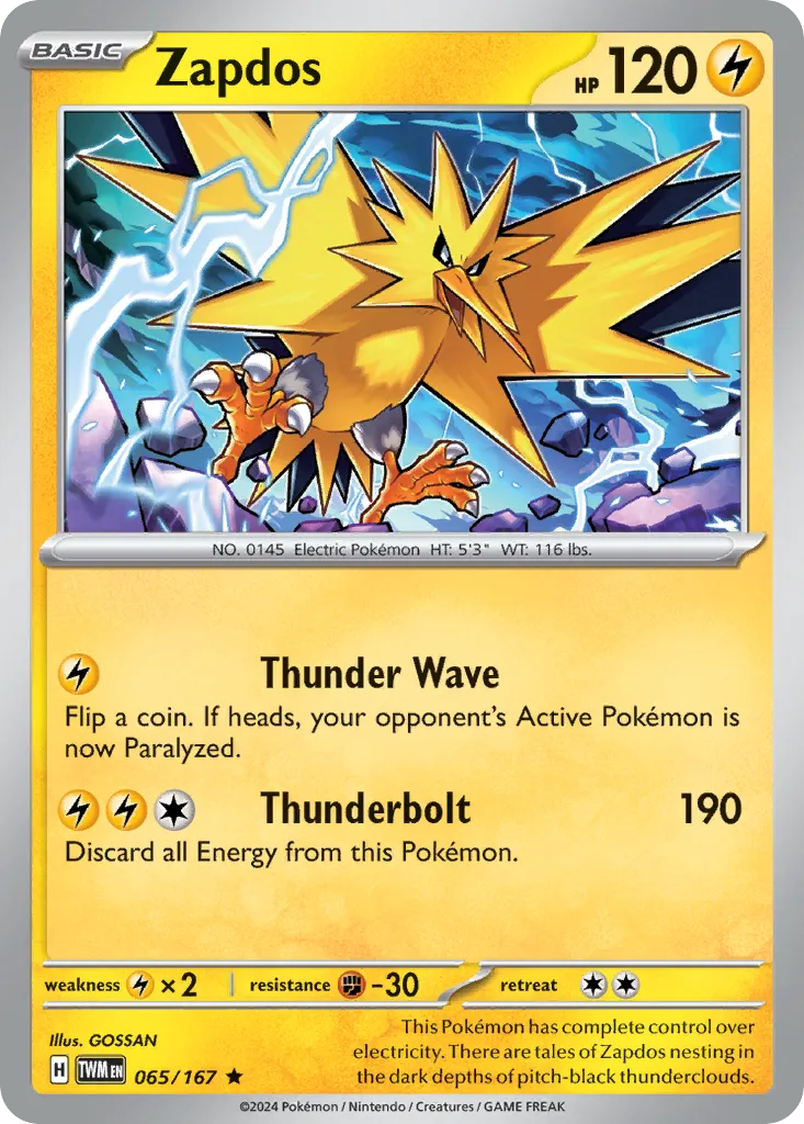 2024 Twilight Masquerade Zapdos #065/167 Rare card image