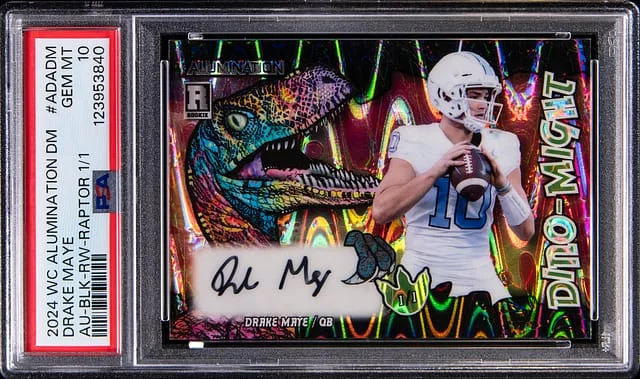2024 Wild Card Alumination Dino-Might Autograph Black Rainbow Raptor Drake Maye #ADA-DM card image