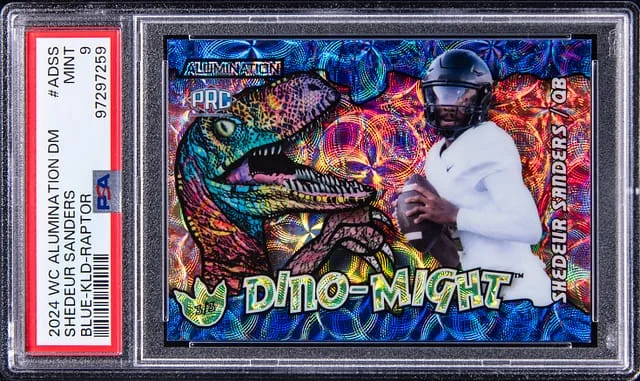 2024 Wild Card Alumination Dino-Might Blue Kaleidoscope Raptor Shedeur Sanders #AD-SS card image