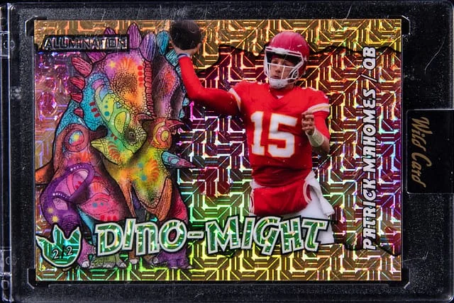2024 Wild Card Alumination Dino-Might Gold Mojo Triceratops Patrick Mahomes II - Wildcard Encased #AD-PM3 card image