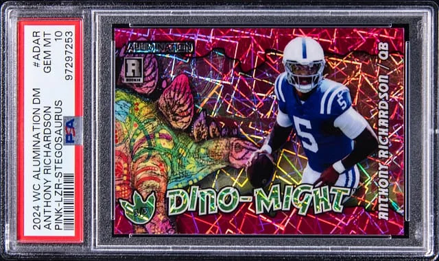 2024 Wild Card Alumination Dino-Might Pink Lazer Stegosaurus Anthony Richardson #AD-AR card image