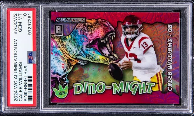 2024 Wild Card Alumination Dino-Might Pink Rainbow T-Rex Caleb Williams #ADCW2 card image