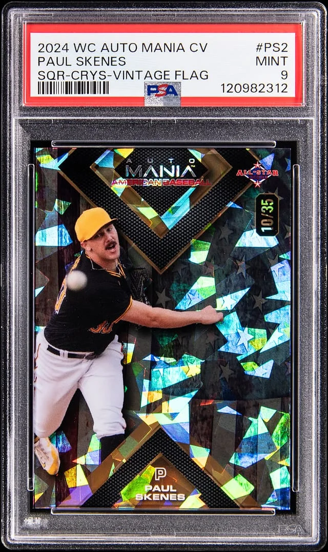 2024 Wild Card Auto Mania American Baseball Clearview National Exclusive Paul Skenes Edition Square Crystal Holographic Foil Board Vintage Flag Paul Skenes #AMASQ-PS2 card image