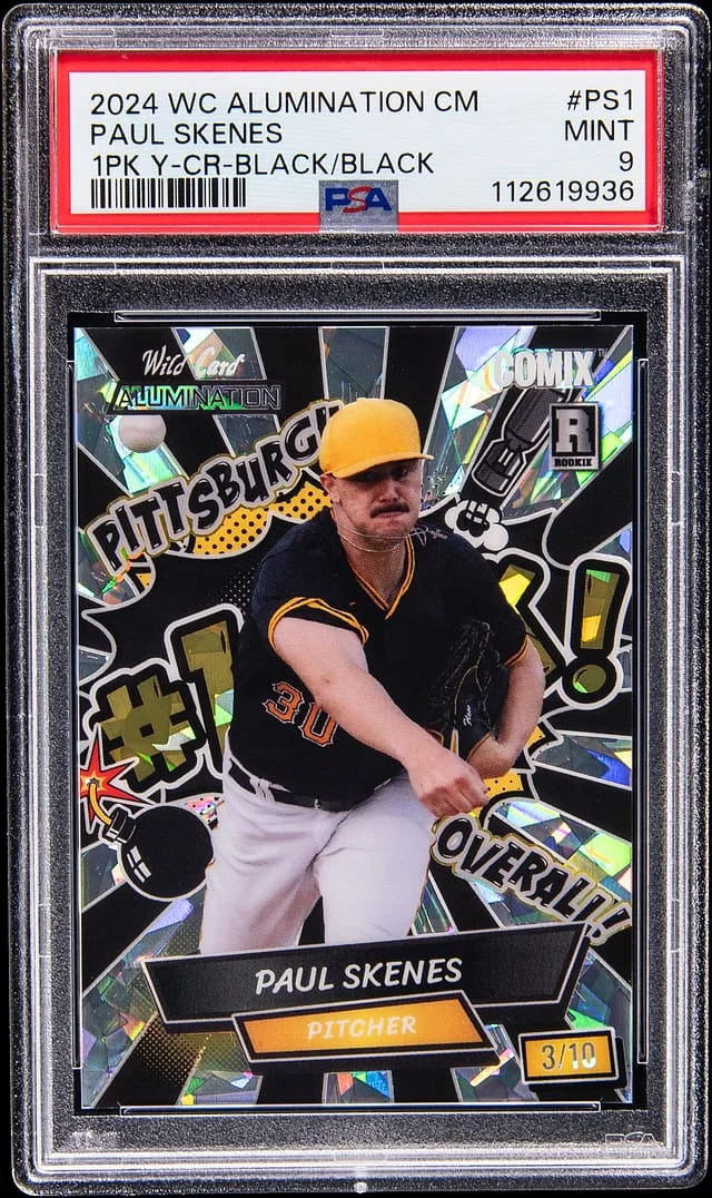 2024 Wildcard Alumination Comix Paul Skenes Edition 1st Pick Yellow Cracked Ice Black/Black Paul Skenes #ACBN-PS1 card image
