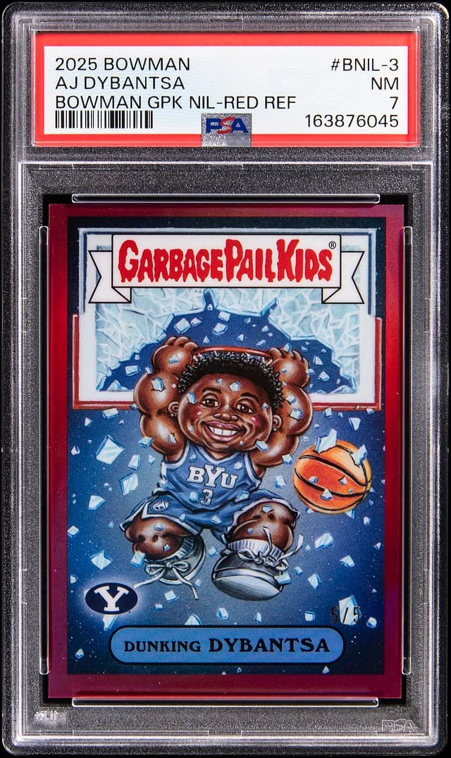 2025-26 Bowman AJ Dybantsa Garbage Pail Kids NIL Red Refractor #BNIL-3 card image