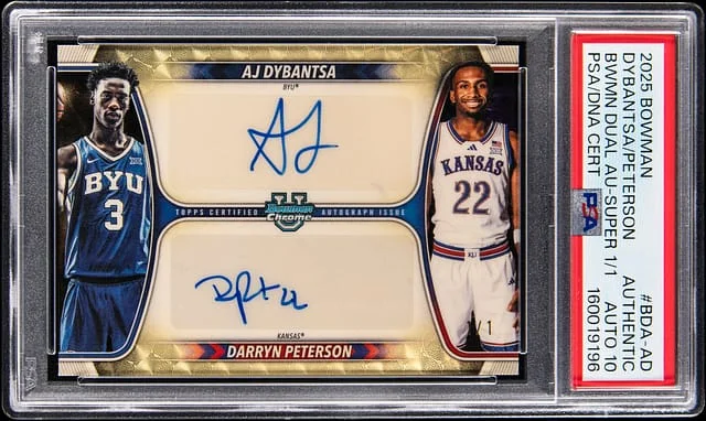 2025-26 Bowman Chrome AJ Dybantsa/Darryn Peterson Bowman Dual Autographs SuperFractor #BDA-AD card image