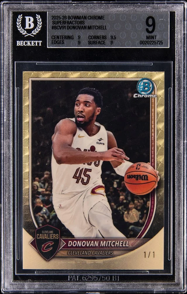 2025-26 Bowman Chrome Donovan Mitchell SuperFractor #BCV-91 card image