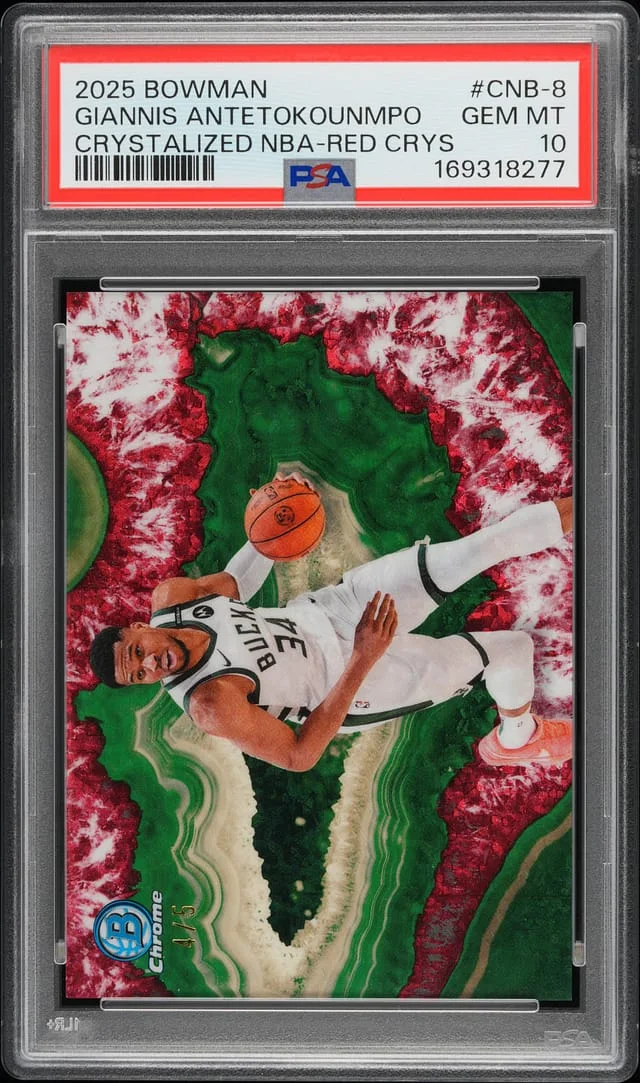 2025-26 Bowman Chrome Giannis Antetokounmpo Crystalized Red Refractor #CNB-8 card image