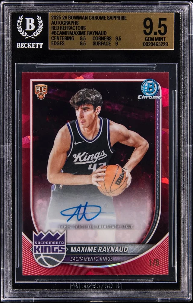 2025-26 Bowman Chrome Maxime Raynaud Autographs Red Refractor #BCA-MR card image