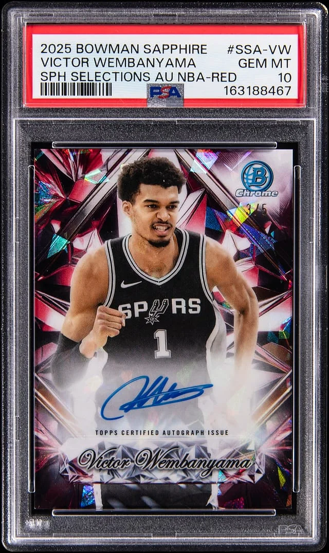 2025-26 Bowman Victor Wembanyama Sapphire Edition Sapphire Selections Autograph NBA Red #SSA-VW card image