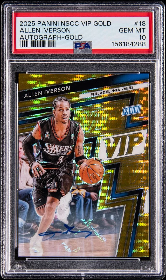 2025-26 Panini Allen Iverson National Sports Collectors Convention VIP Gold Autograph Gold #18 card image