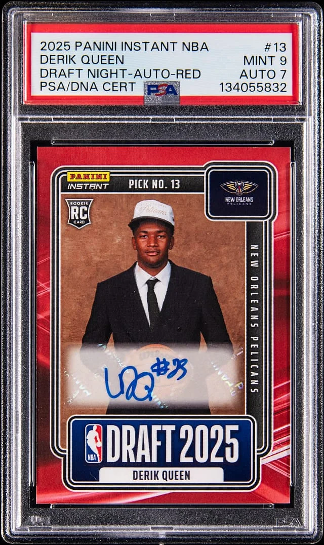 2025-26 Panini Derik Queen Instant NBA Draft Night Autograph Red #NBADN-13 card image