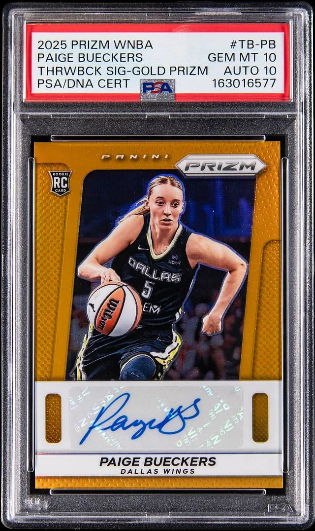 2025-26 Panini Prizm Paige Bueckers WNBA Throwback Signature Gold Prizm #TB-PB card image