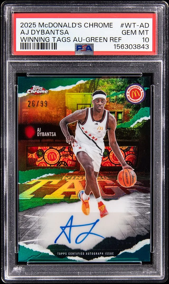 2025-26 Topps Chrome AJ Dybantsa McDonald's Winning Tags Auto Green Refractor #WT-AD card image