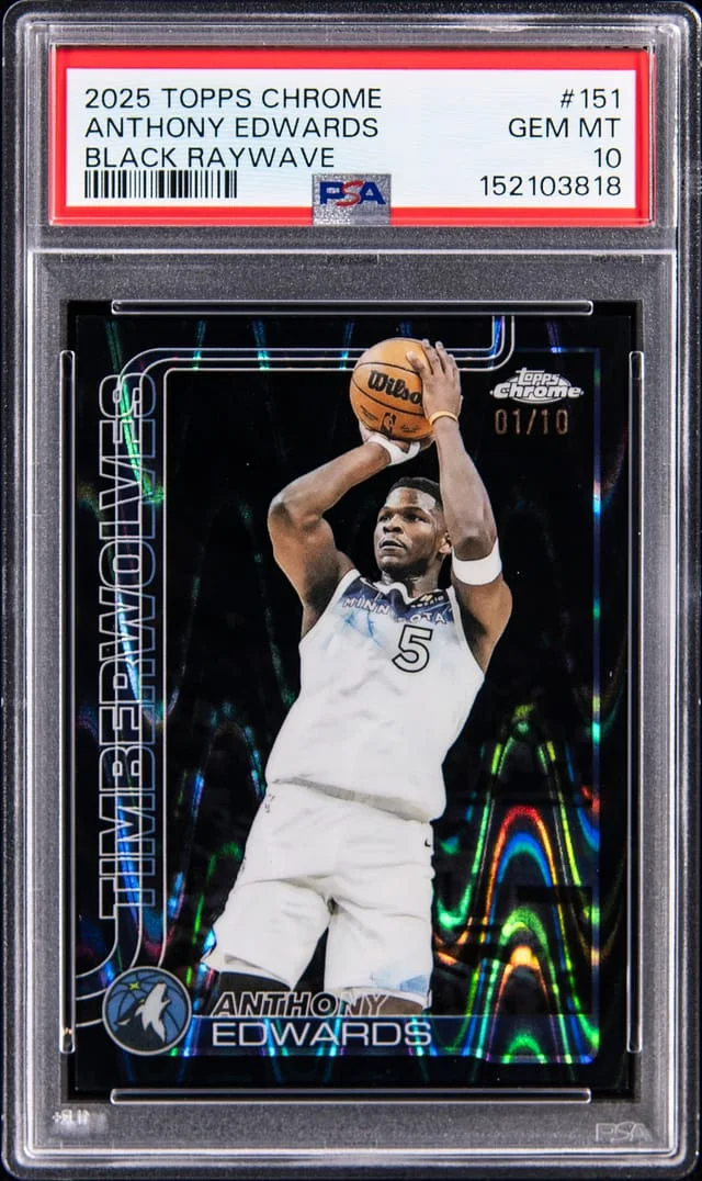 2025-26 Topps Chrome Black Anthony Edwards Raywave Refractor #151 card image