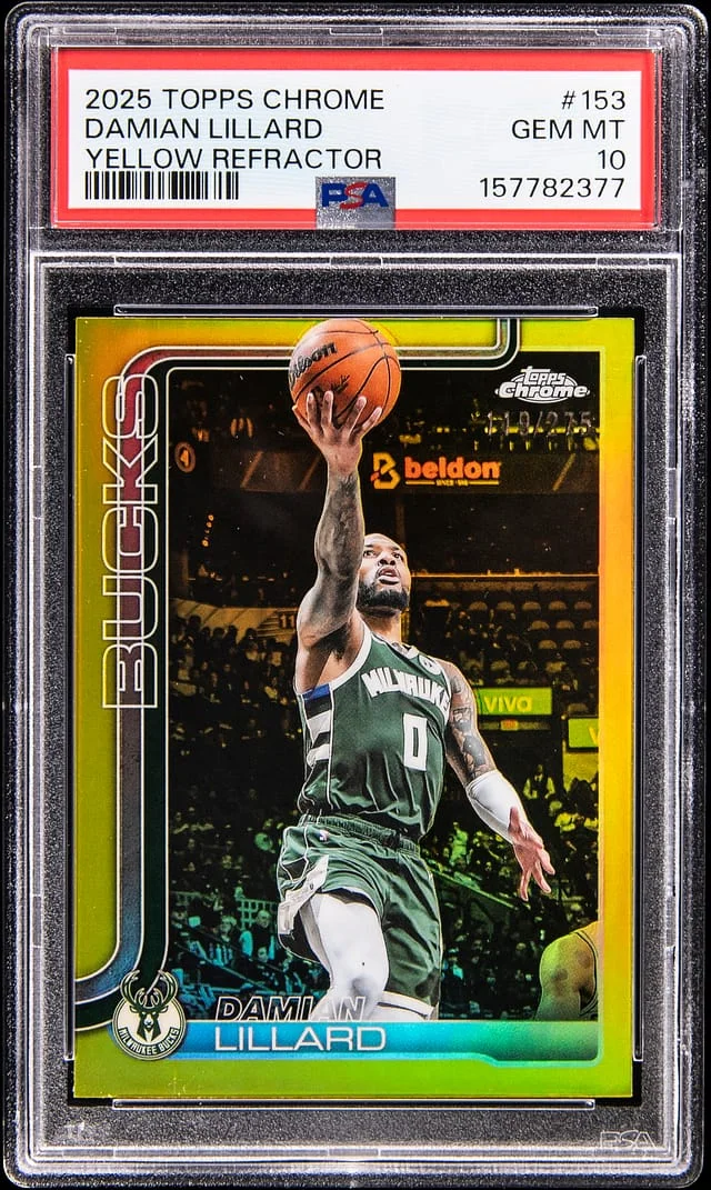 2025-26 Topps Chrome Damian Lillard Yellow Refractor #153 card image