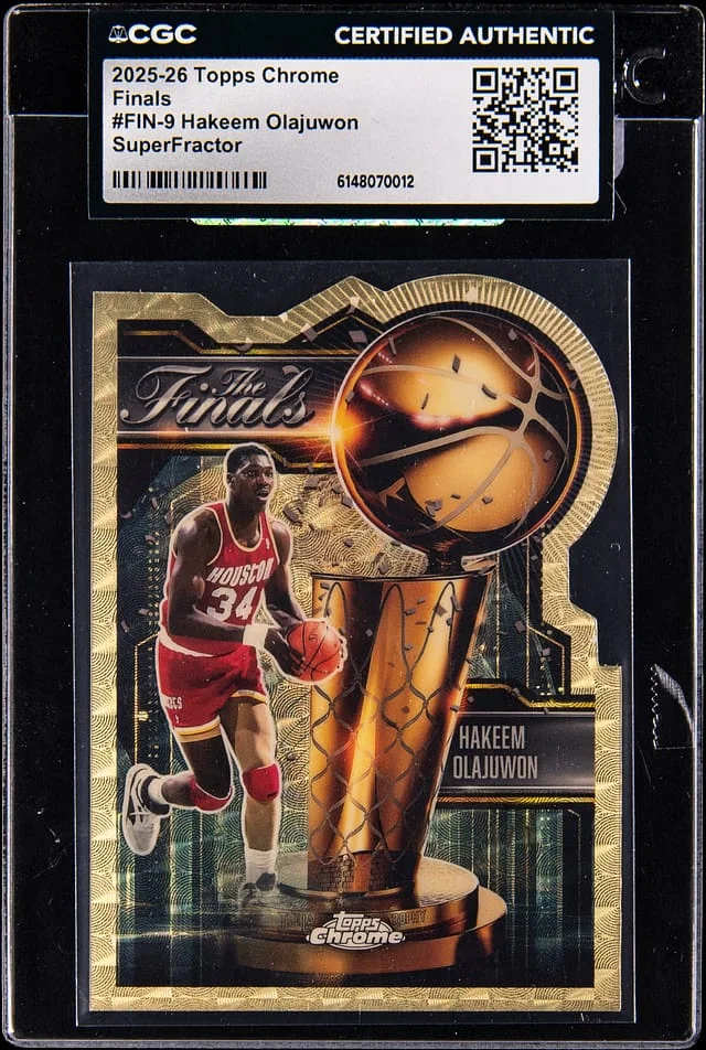 2025-26 Topps Chrome Hakeem Olajuwon Finals Superfractor #FIN-9 card image