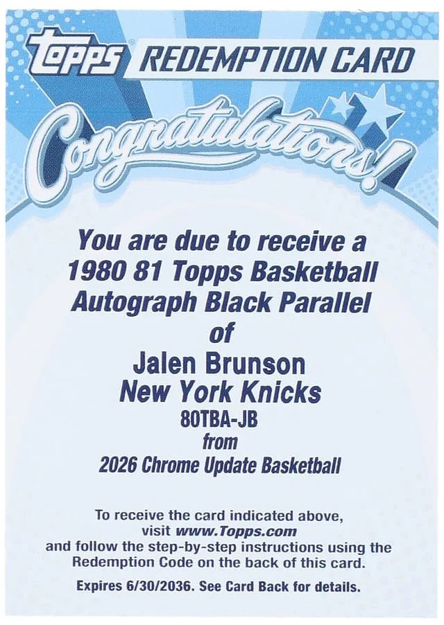 2025-26 Topps Chrome Jalen Brunson 80-81 Topps Basketball Autographs Black #80TBA-JB card image