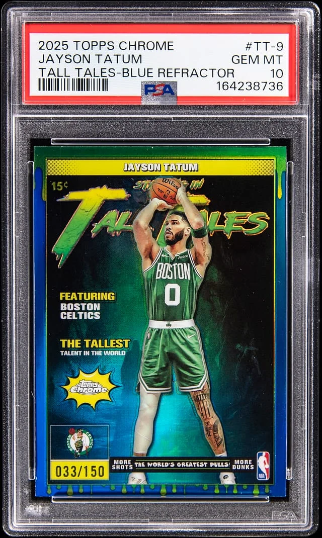 2025-26 Topps Chrome Jayson Tatum Tall Tales Blue Refractor #TT-9 card image