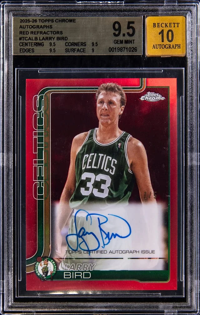 2025-26 Topps Chrome Larry Bird Autographs Red Refractor #TCA-LB card image