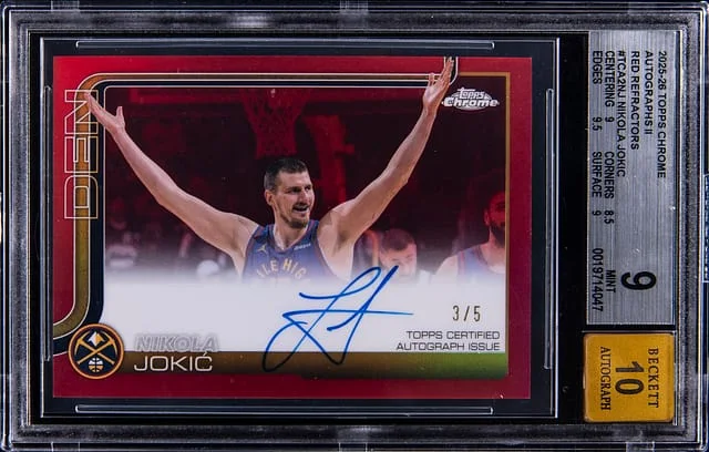 2025-26 Topps Chrome Nikola Jokic Autographs II Red Refractors #TCA2-NJ card image