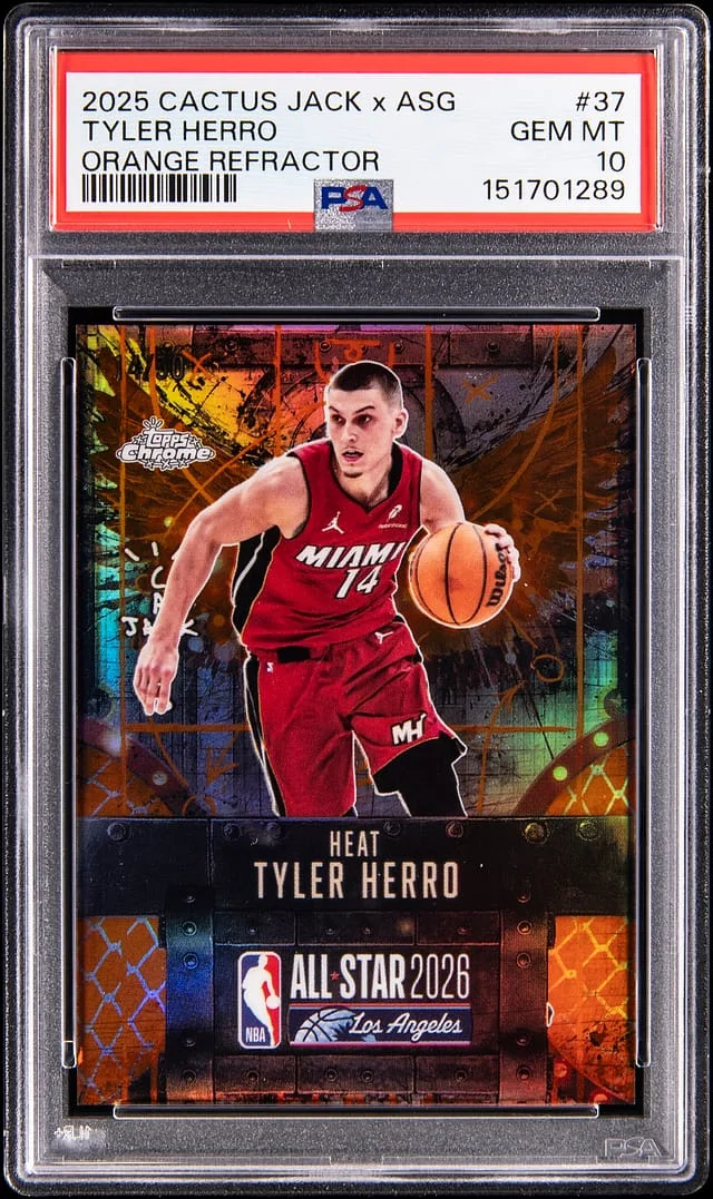 2025-26 Topps Chrome Tyler Herro Cactus Jack x ASG Orange Refractor #37 card image
