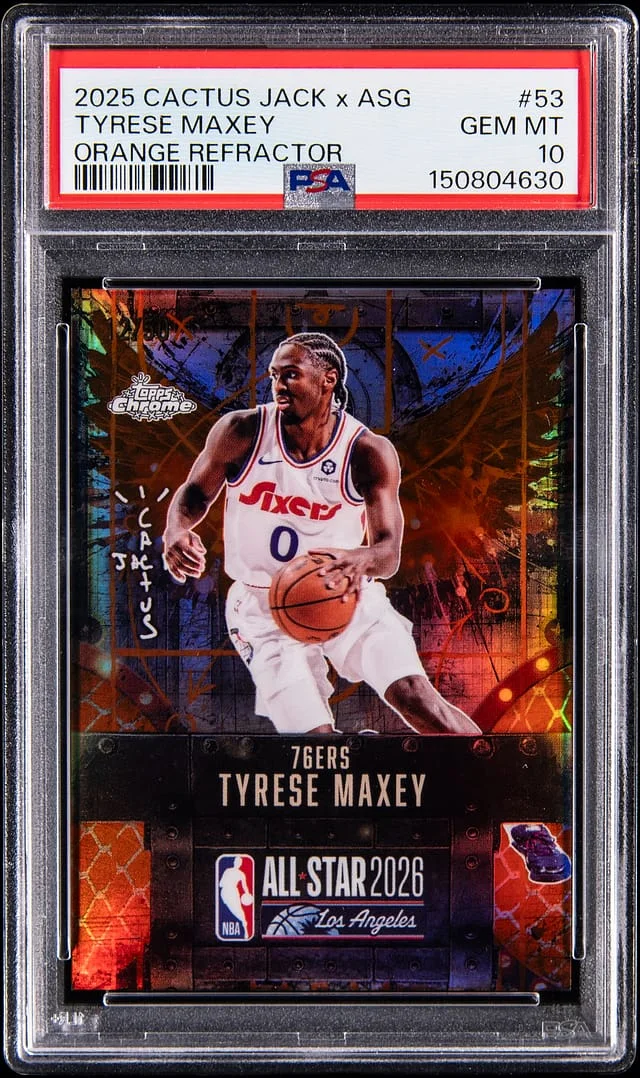 2025-26 Topps Chrome Tyrese Maxey Cactus Jack x All Star Game Orange Refractor #53 card image
