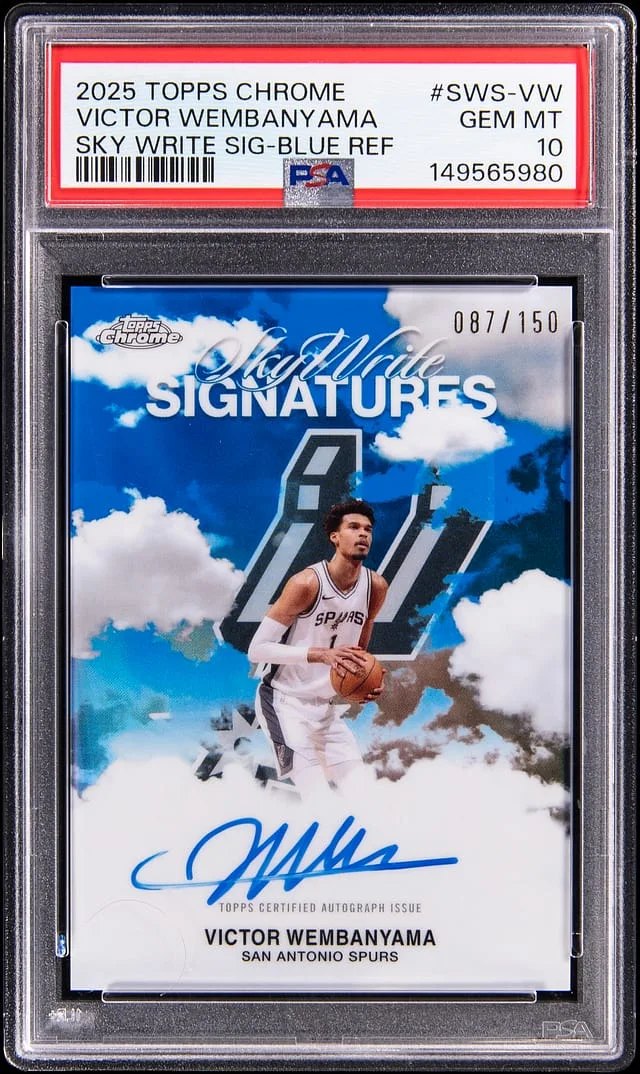2025-26 Topps Chrome Victor Wembanyama Sky-Write Signatures Blue Refractor #SWS-VW card image