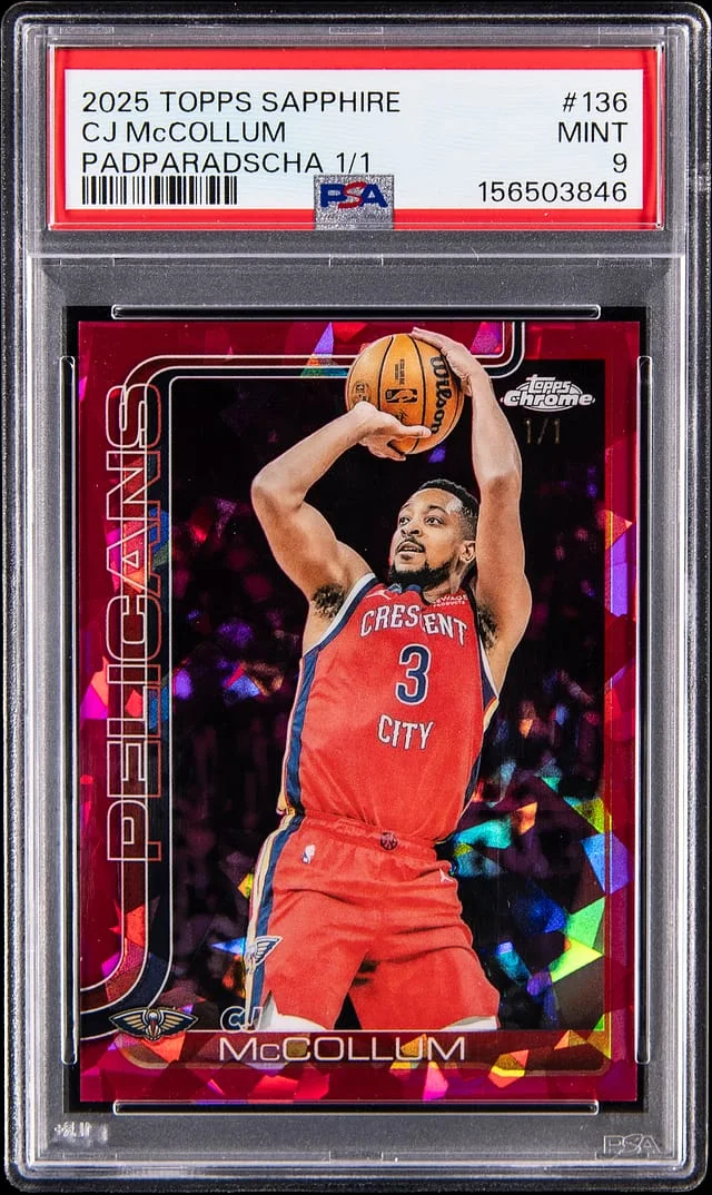 2025-26 Topps CJ McCollum Sapphire Padparadscha #136 card image