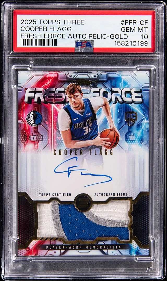 2025-26 Topps Cooper Flagg Three Fresh Force Autograph Relic Gold #FFR-CF card image