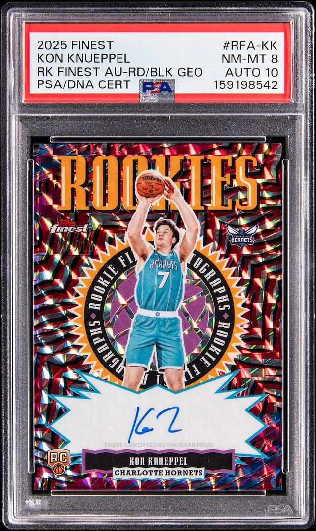 2025-26 Topps Finest Kon Knueppel Finest Autographs Red/Black Geometric Refractor #RFA-KK card image