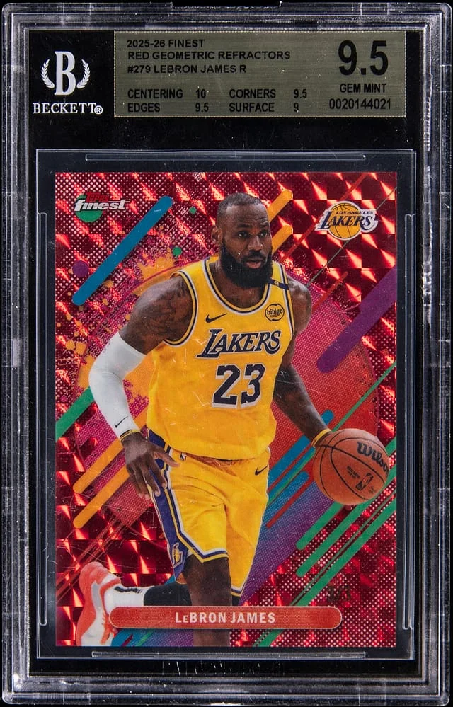 2025-26 Topps Finest LeBron James Red Geometric Refractor, Rare #279 card image