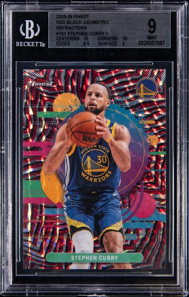 2025-26 Topps Finest Stephen Curry Red Black Geometric Refractors #163 card image