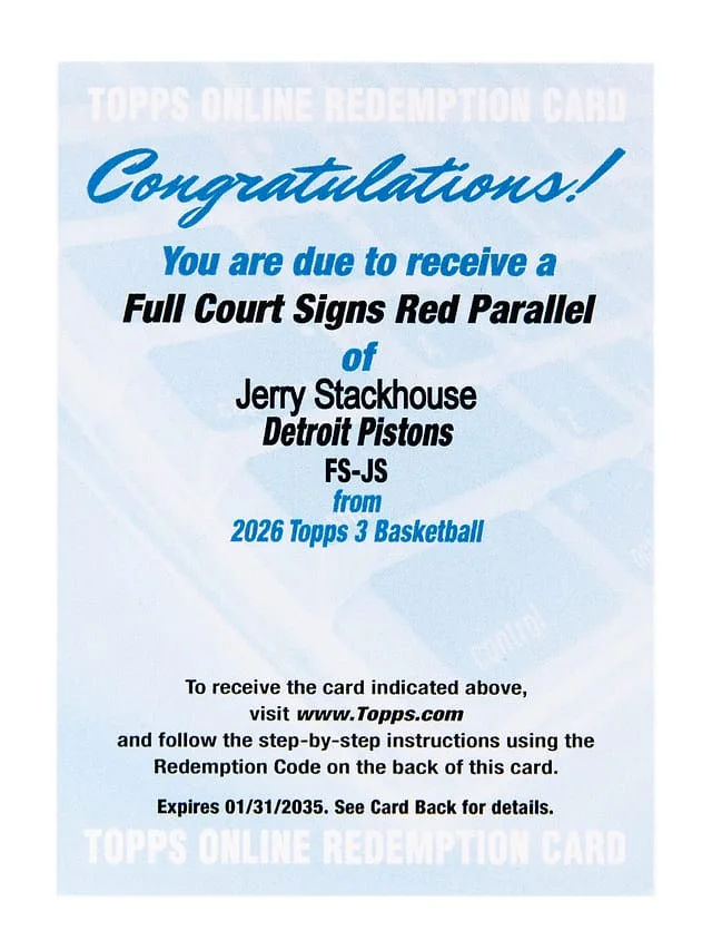 2025-26 Topps Jerry Stackhouse - Redemption 3 Full Court Signs Red Parallel #FS-JS card image