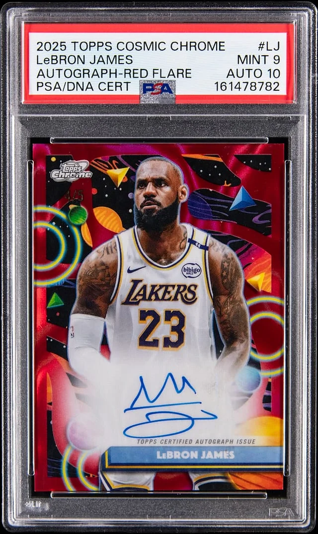 2025-26 Topps LeBron James Cosmic Chrome Autographs Red Flare Refractor #CCA-LJ card image