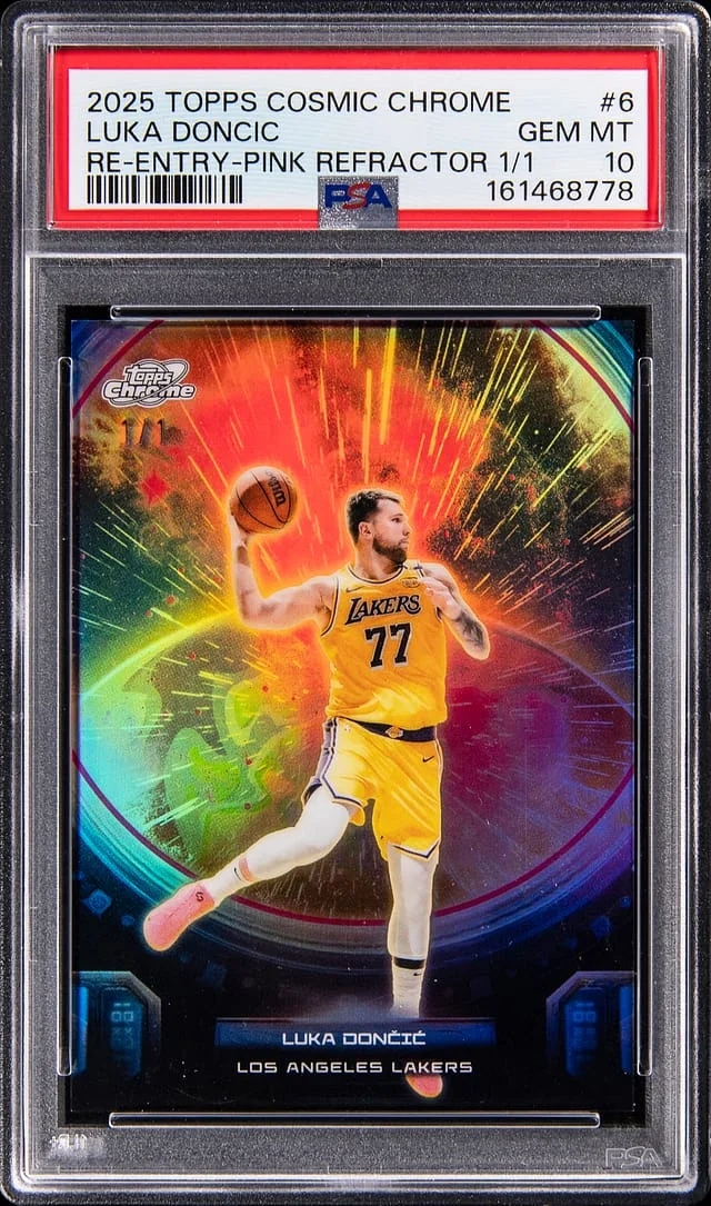 2025-26 Topps Luka Doncic Cosmic Chrome Re-Entry Pink Refractor #6 card image