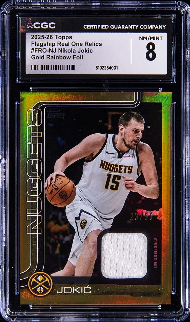 2025-26 Topps Nikola Jokic Flagship Real One Relics Gold Rainbow Foil #FRO-NJ card image