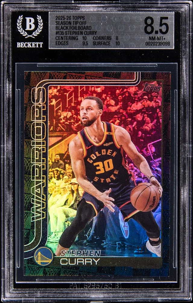 2025-26 Topps Stephen Curry Season Tip-Off Black Foilboard #135 card image