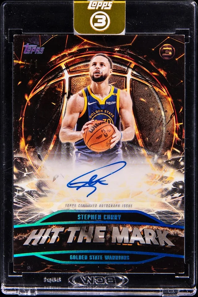 2025-26 Topps Stephen Curry 3 Hit the Mark Autographs Platinum #HM-SCU card image