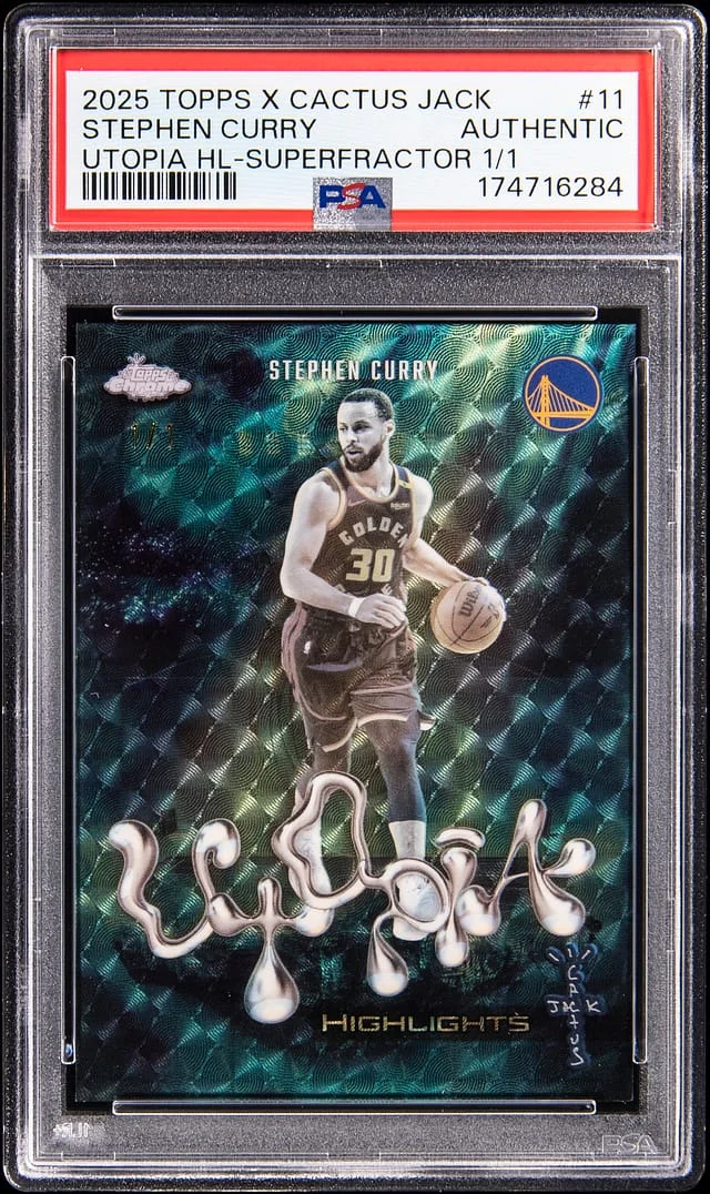 2025-26 Topps Stephen Curry x Cactus Jack Chrome Utopia Highlights SuperFractor #UH-11 card image