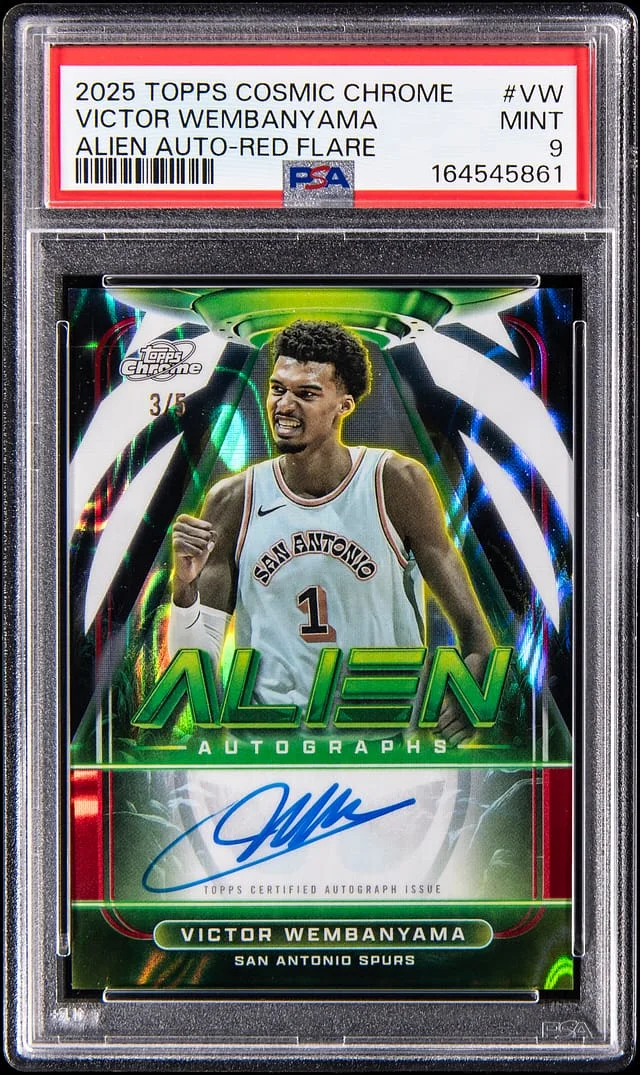 2025-26 Topps Victor Wembanyama Cosmic Chrome Alien Autographs Red Flare Refractor #AA-VW card image