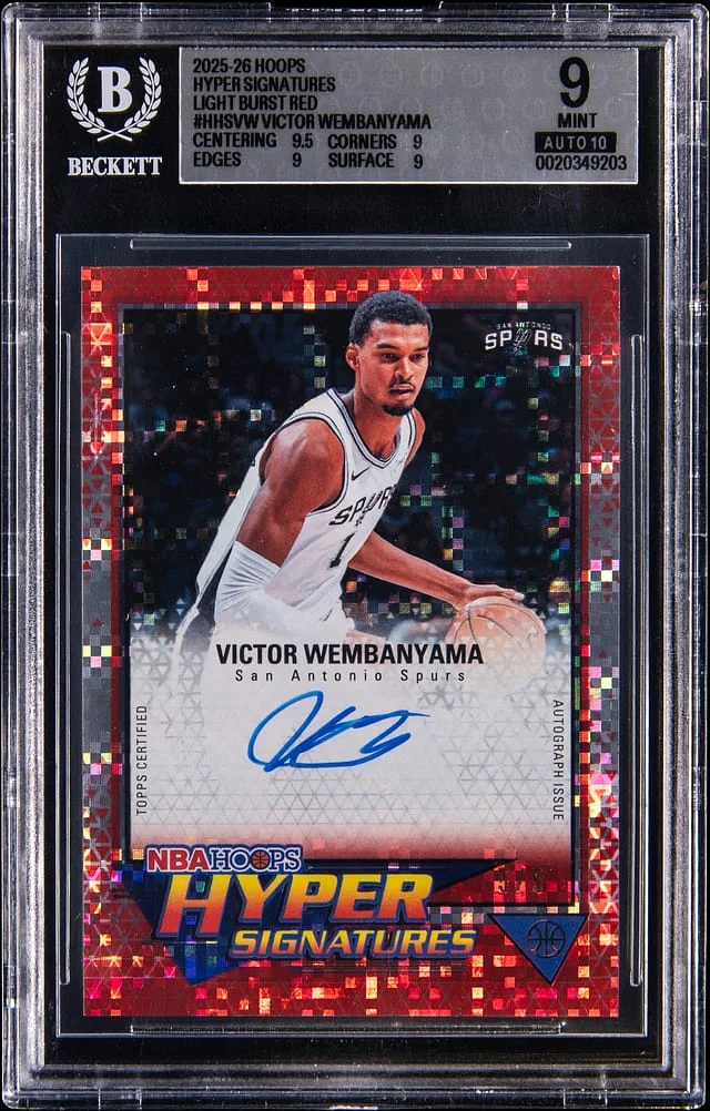 2025-26 Topps Victor Wembanyama NBA Hoops Hyper Signatures Light Burst Red #HHS-VW card image