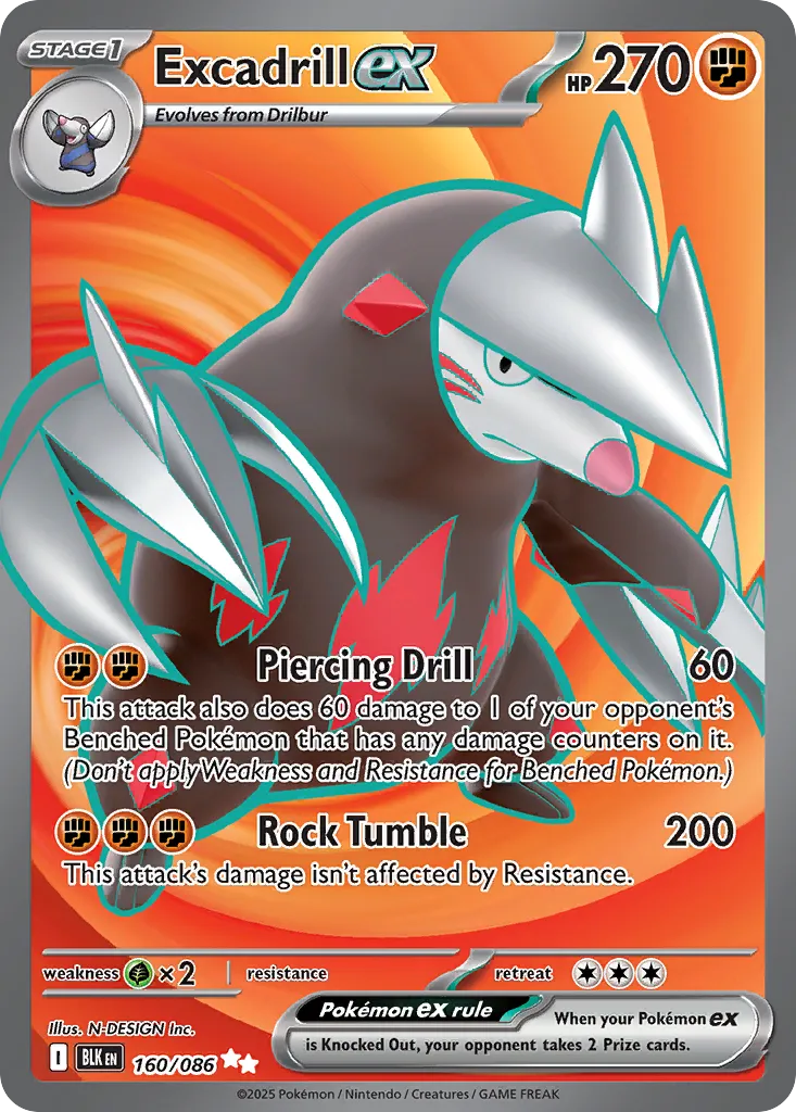 2025 Black Bolt Excadrill ex #160/86 Ultra Rare card image